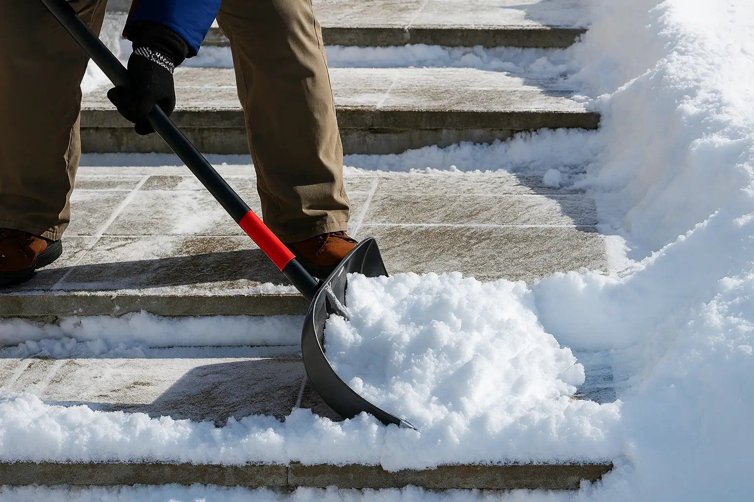 Lumen maahan kaivettuja askelia